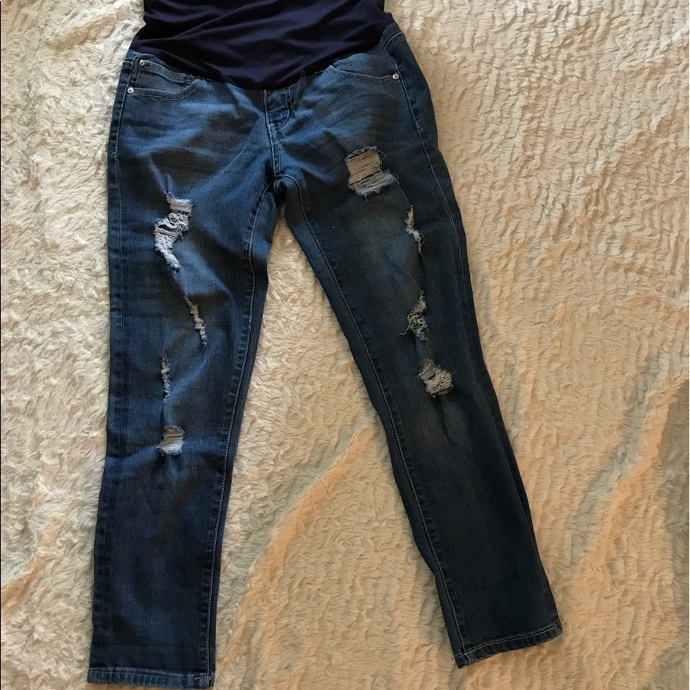 Pink Blush distressed maternity jeans