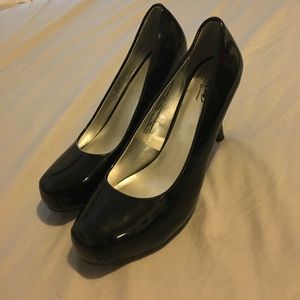 Black patten leather heels