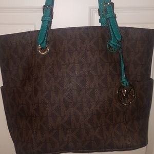 Michael Kors brown/teal Jet Set EUC!