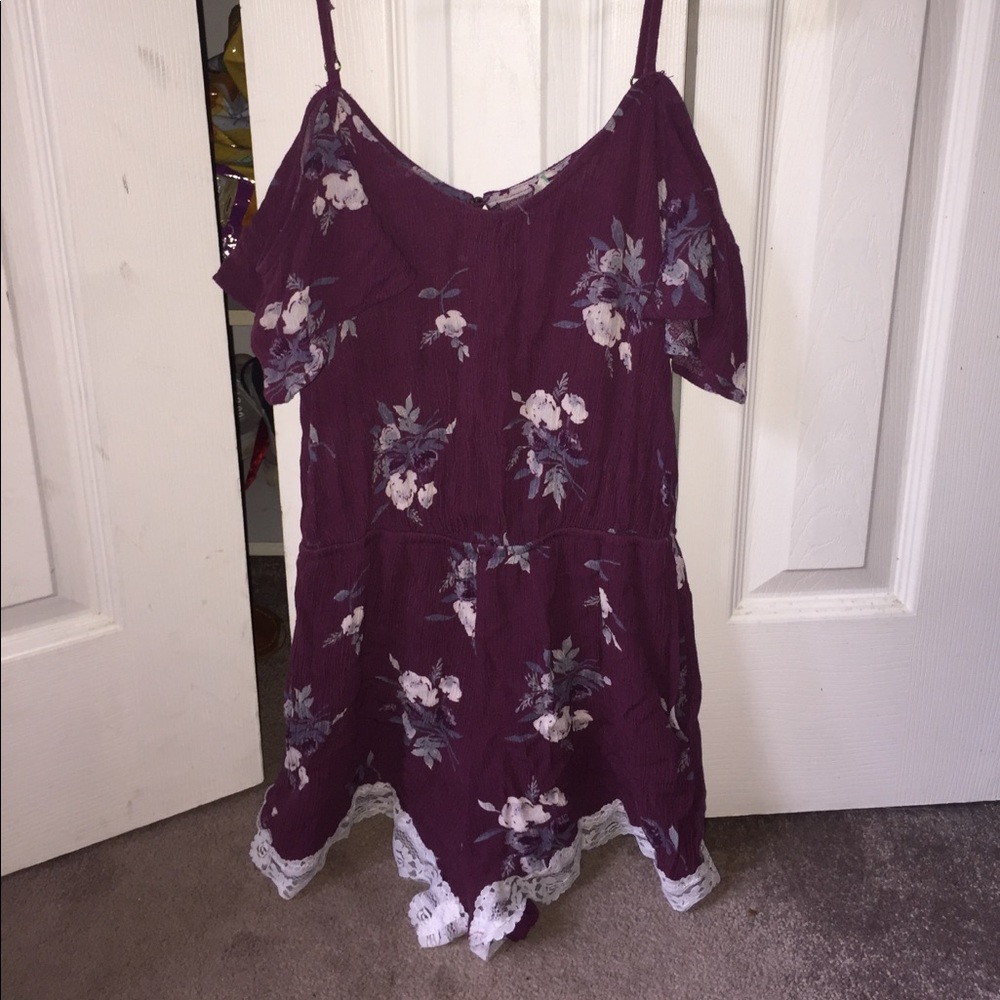 Dark purple floral print romper