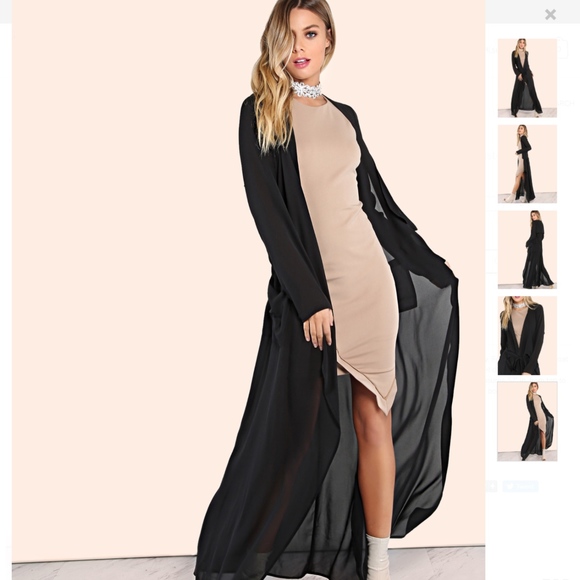 BF PRICE FIRM BLACK SHEER WATERFALL DUSTER W/TIE - Picture 5 of 5