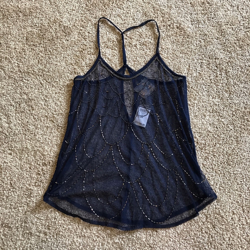 Flowy Sequin Beaded Tank Navy Blue XS NEW NWT