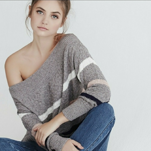 Stripe Basketweave Off the Shoulder Sweater - Picture 3 of 3