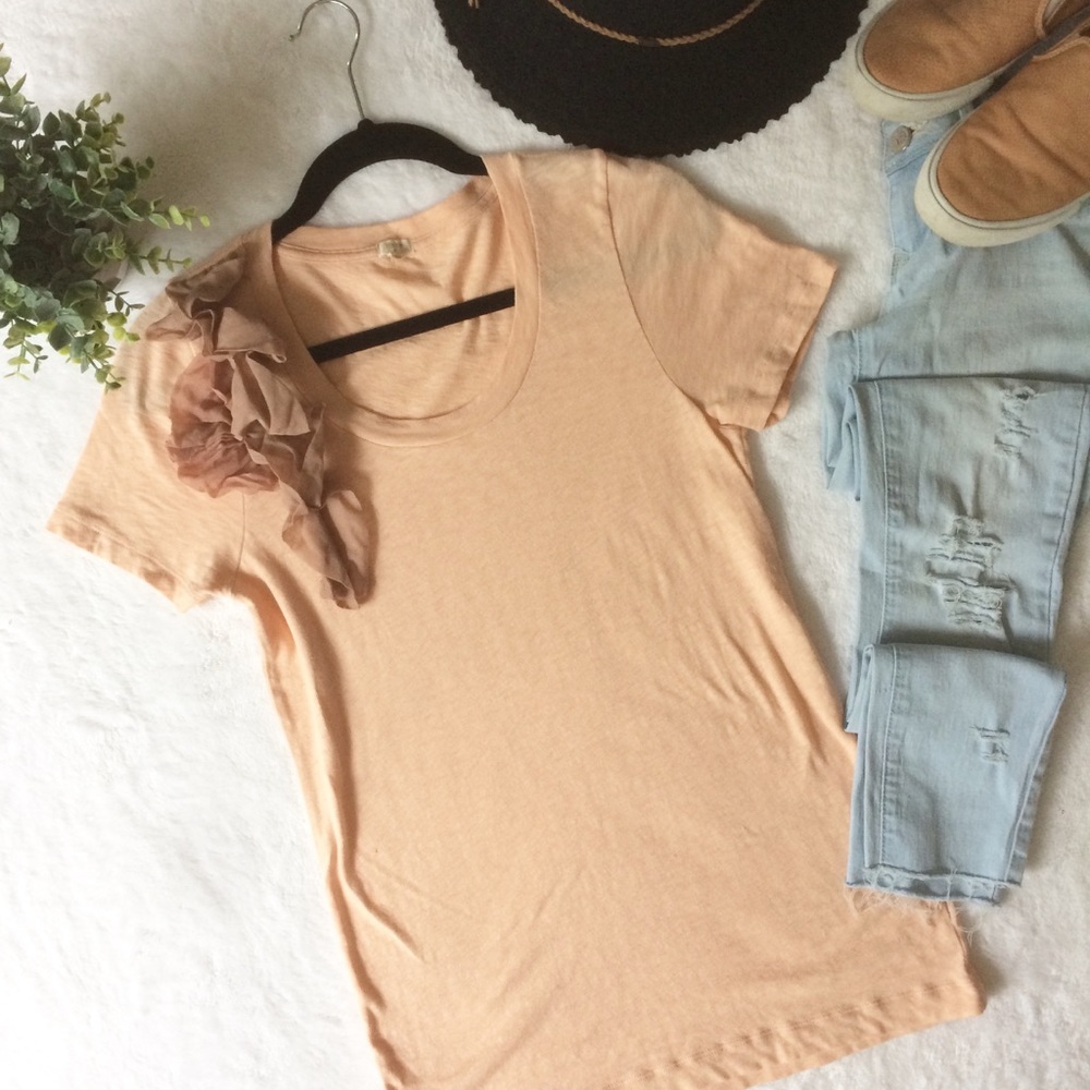 J. Crew | peach floral appliqué tee shirt