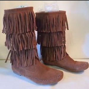 Lauren Conrad fringe moccasin boots