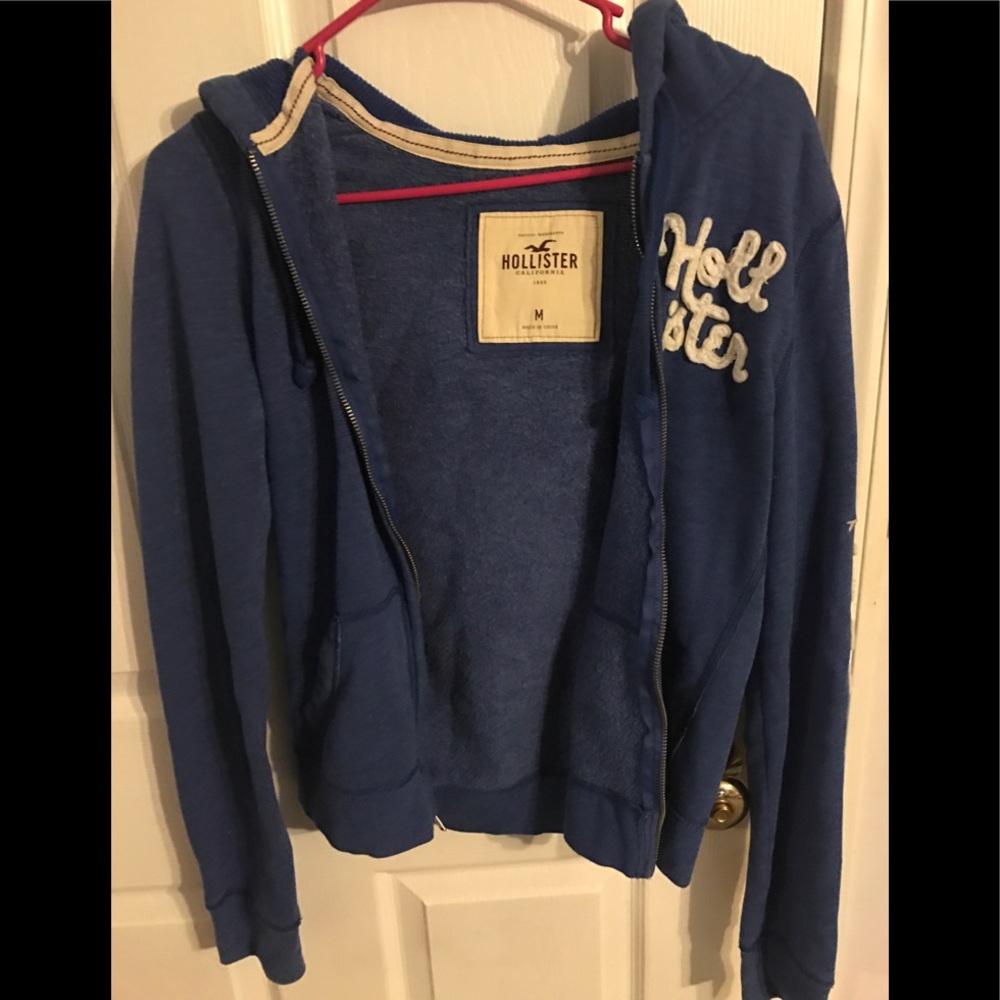 Blue zip up Hollister sweatshirt/hoodie