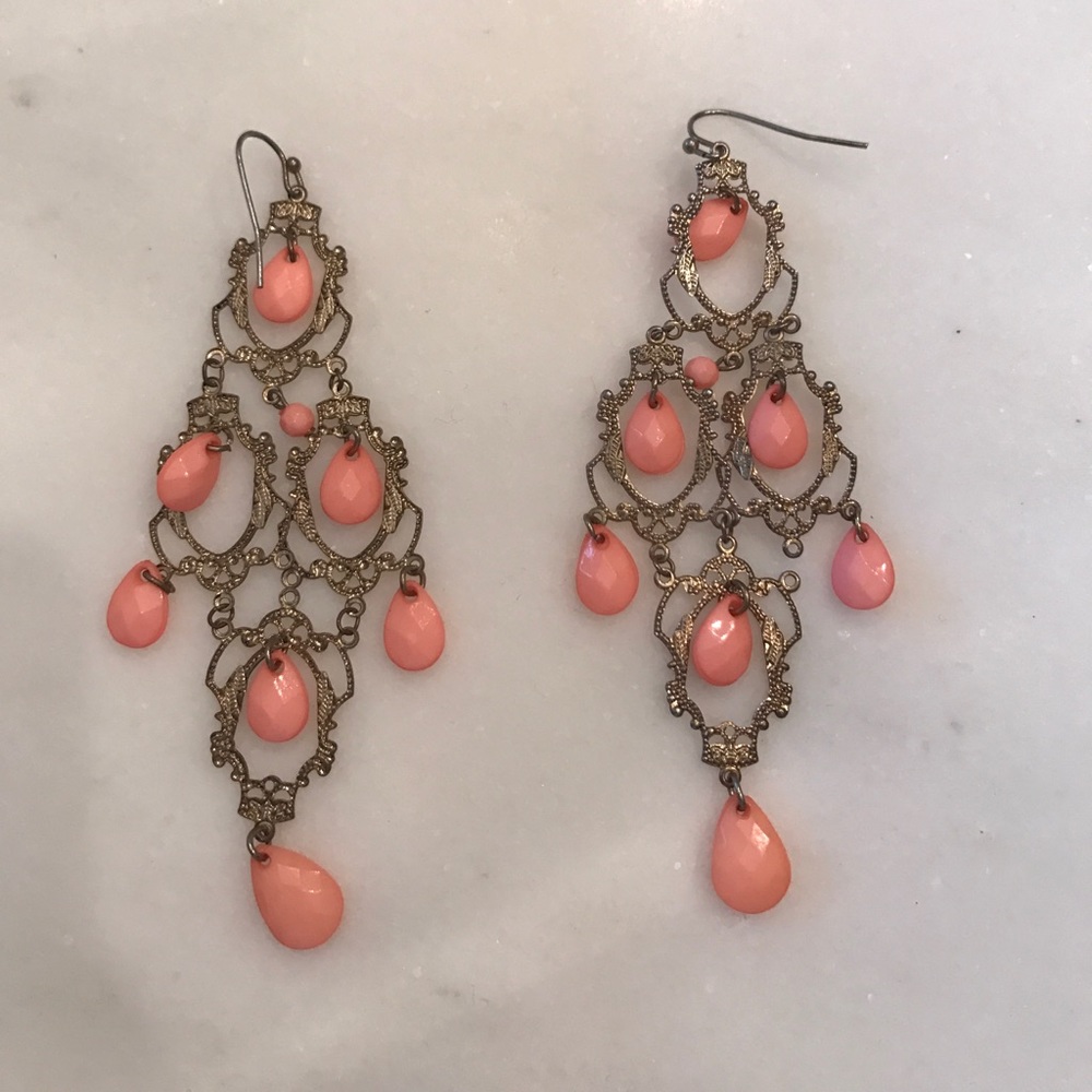 Gold and Peach Chandelier Earrings