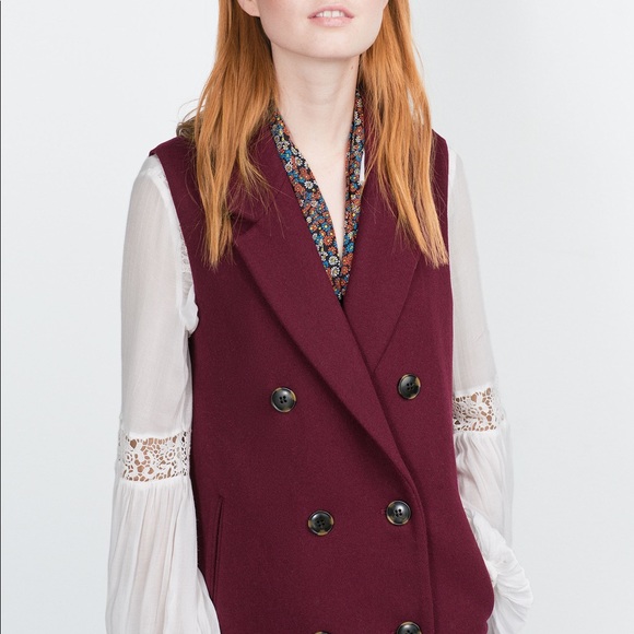 burgundy sleeveless jacket
