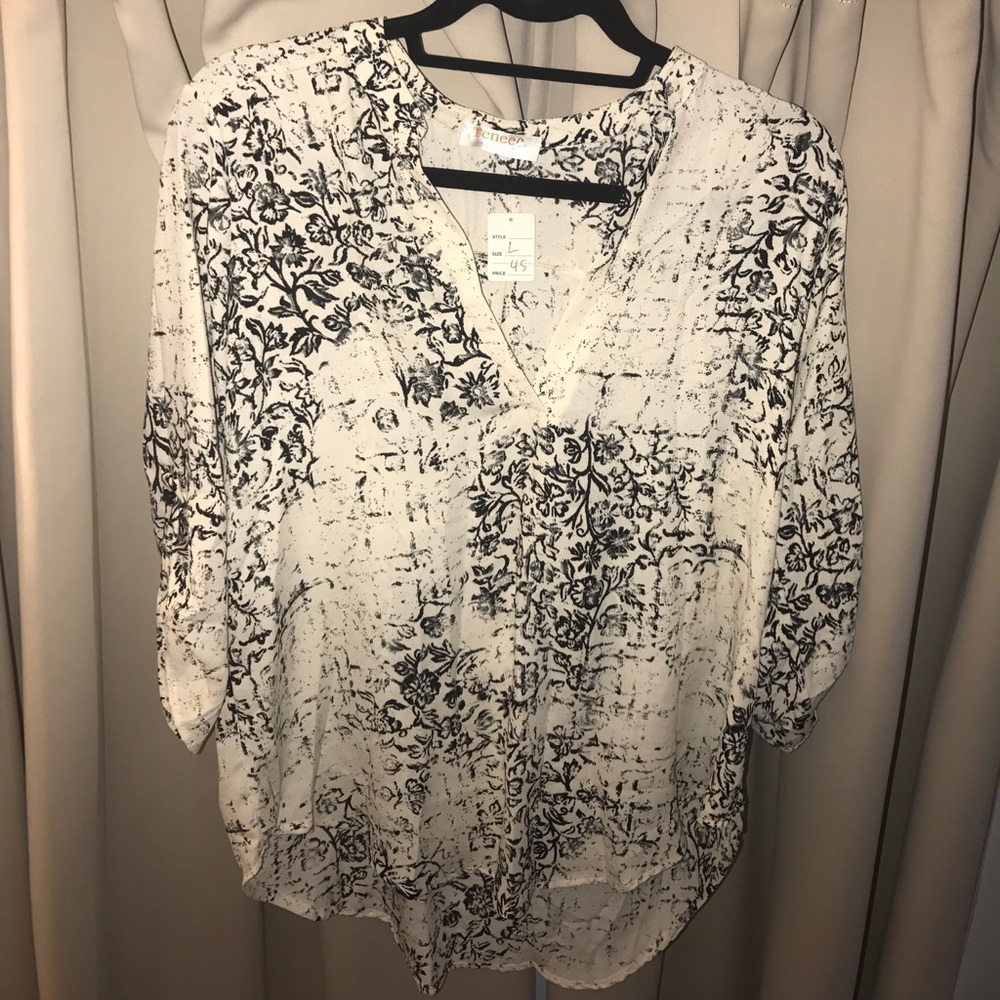 White and Black Printed Blouse