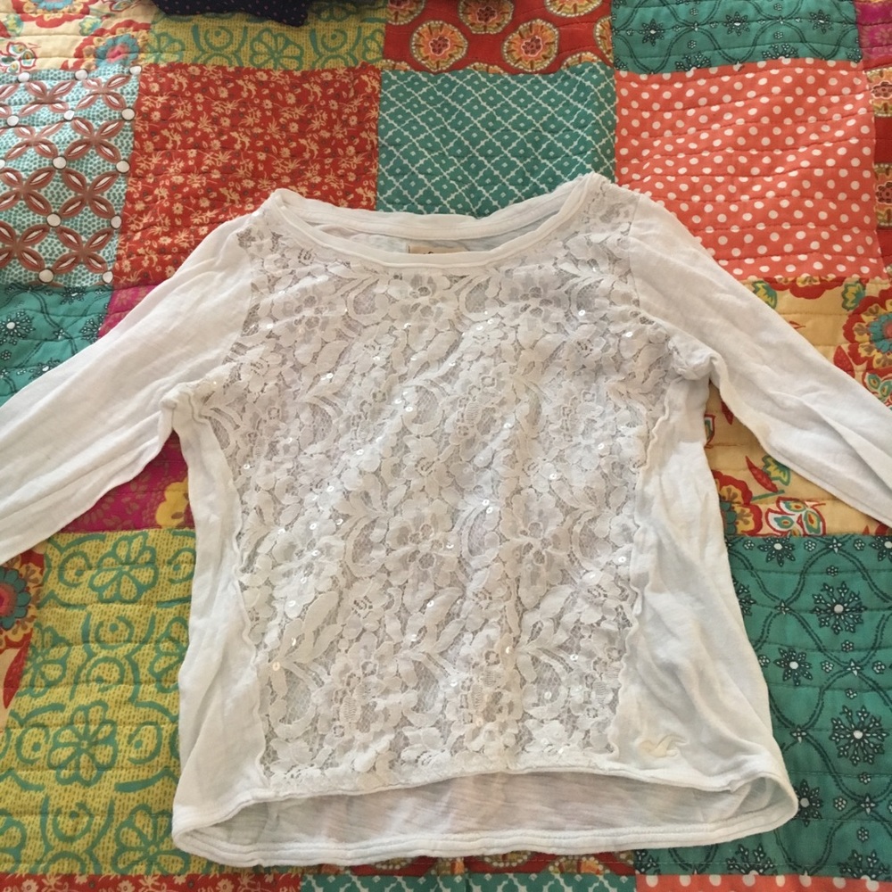 Beautiful white, sparkly lace long sleeve shirt.