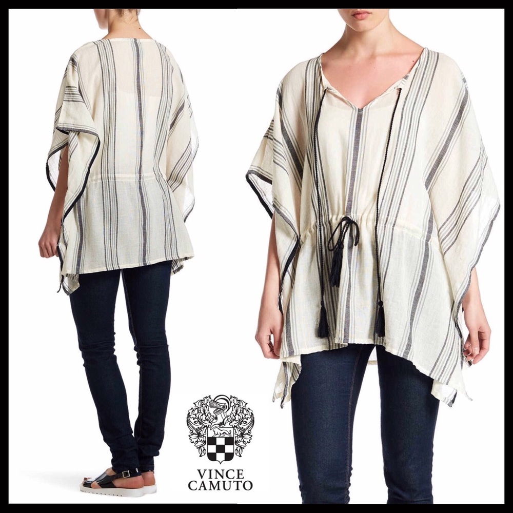 VINCE CAMUTO STRIPED TUNIC PONCHO PULLOVER - Picture 1 of 7
