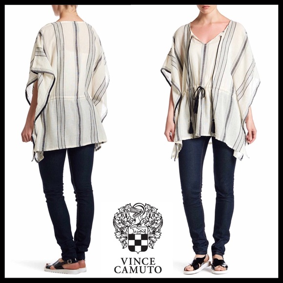 VINCE CAMUTO STRIPED TUNIC PONCHO PULLOVER - Picture 3 of 7