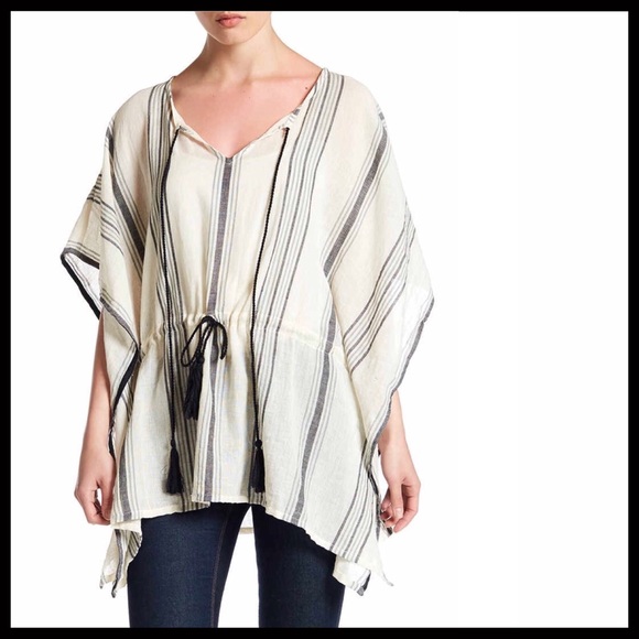 VINCE CAMUTO STRIPED TUNIC PONCHO PULLOVER - Picture 4 of 7