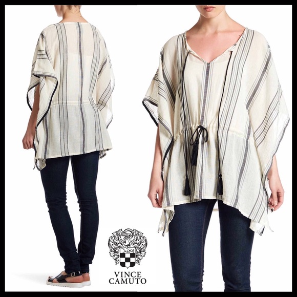 VINCE CAMUTO STRIPED TUNIC PONCHO PULLOVER - Picture 7 of 7