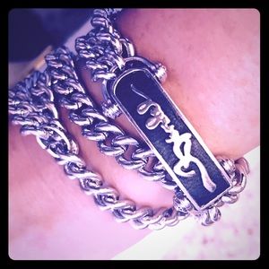 Henri Bendel Black leather nameplate and silver