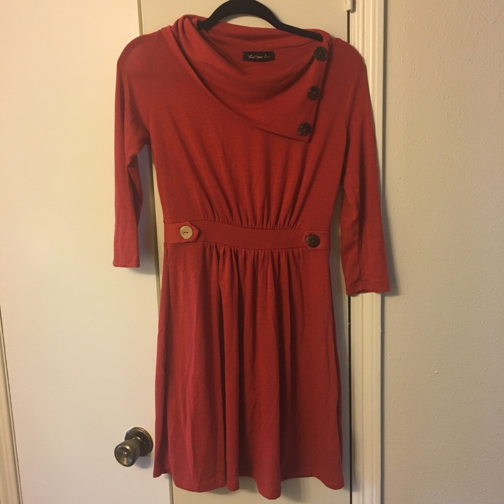 Rust Orange Cowl Neck Sweater-Dress