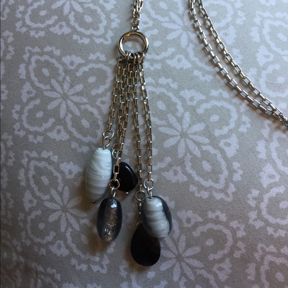 Adjustable Length Grey Bead Cluster Necklace