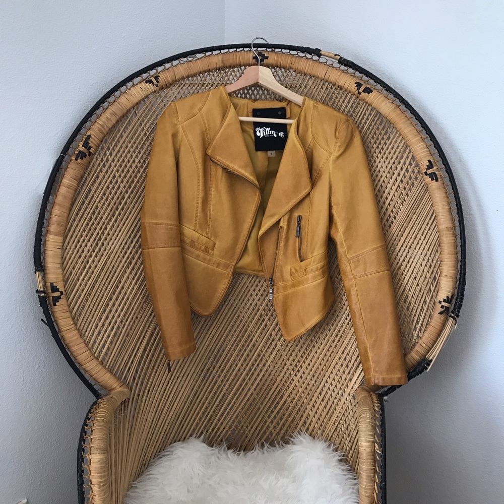 Yellow Distressed Faux Leather Jacket
