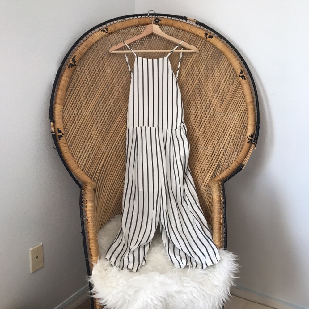 Black and White Striped Culotte Jumpsuit