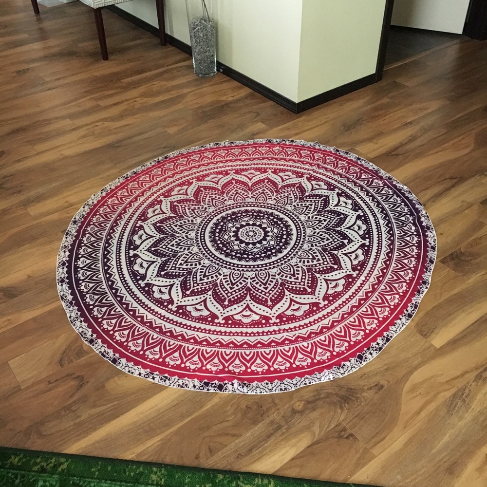 Round mandala beach throw pink purple