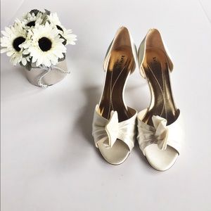 Kate Spade Ivory Satin Bridal Peep Toe Heels