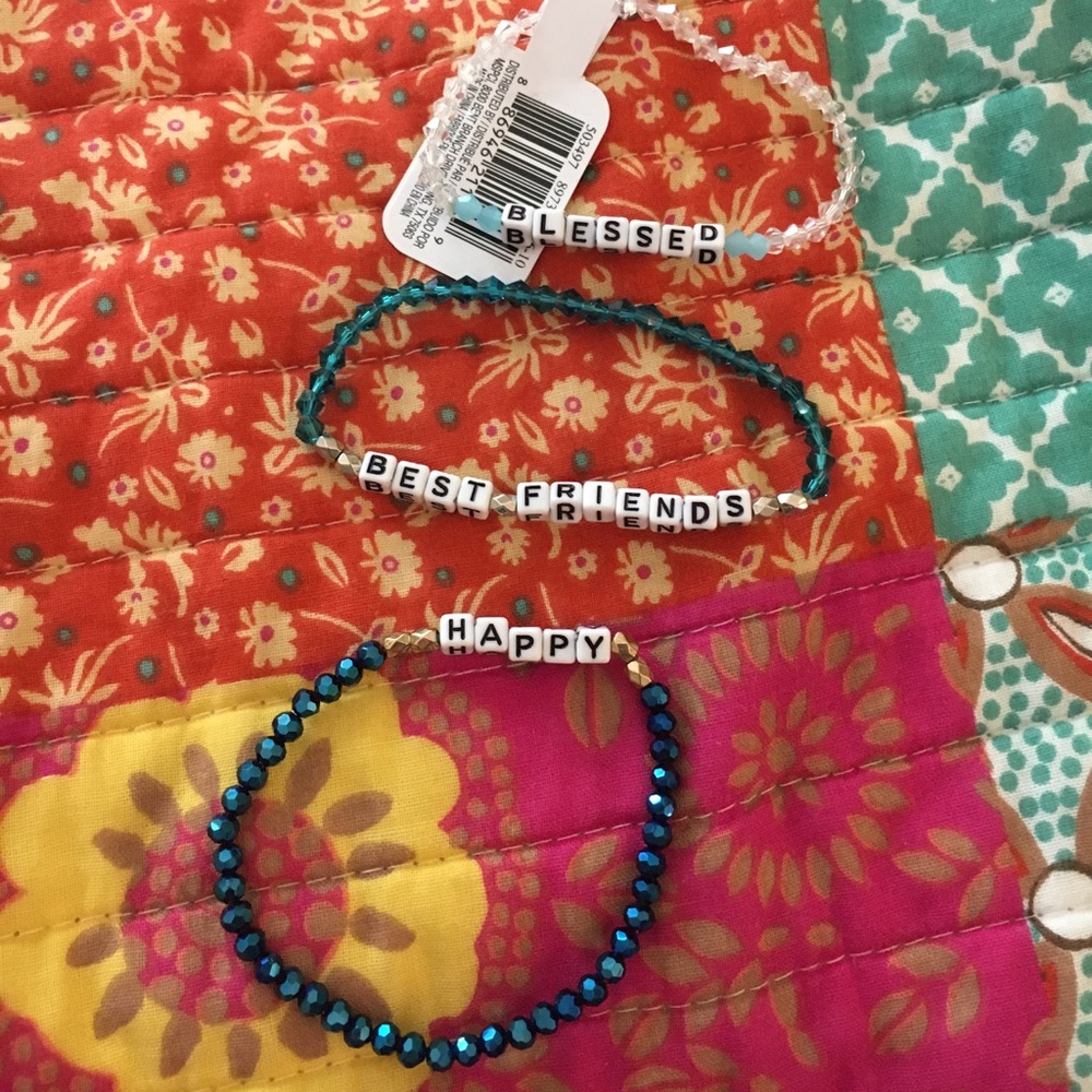 3 beaded bracelets with cute sayings