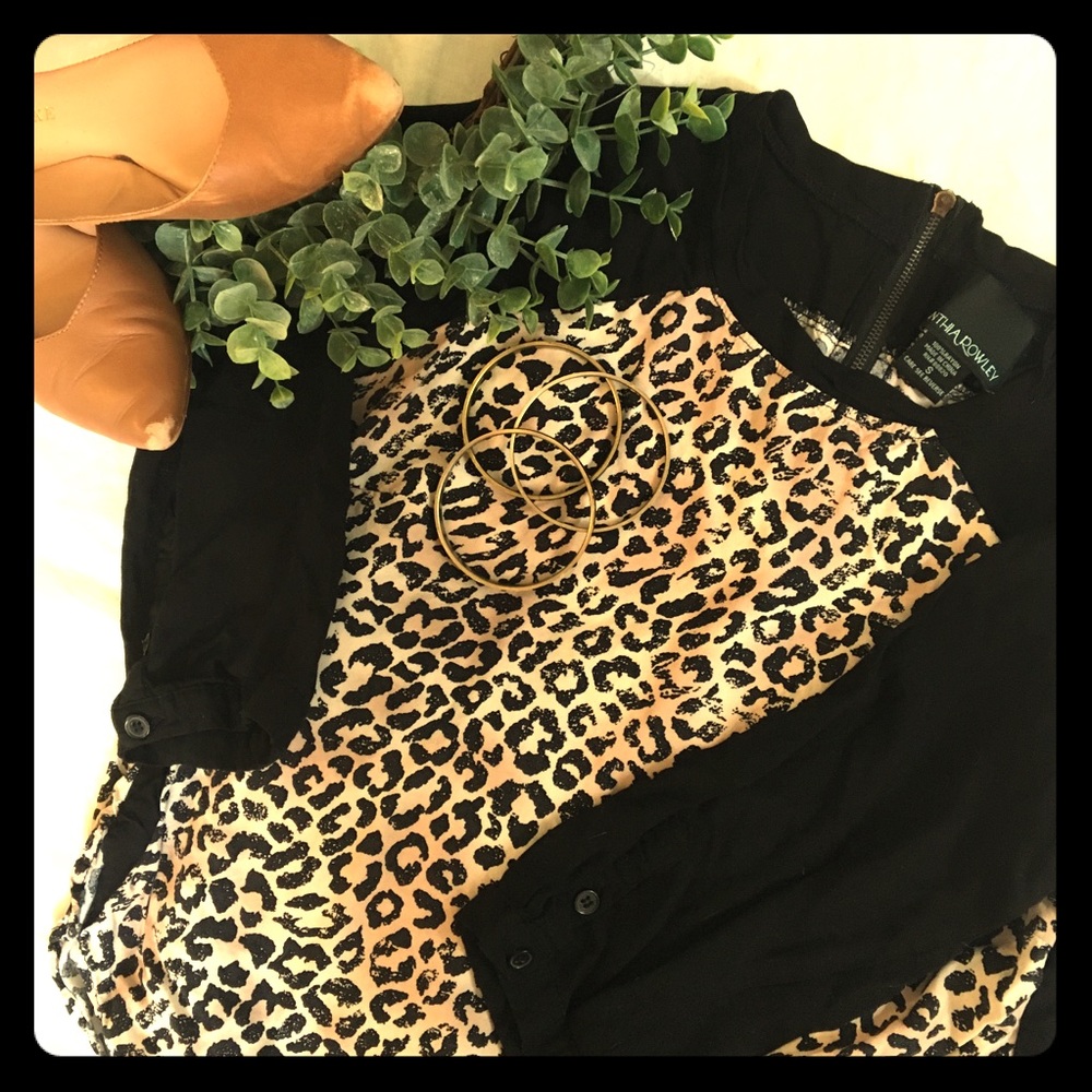 Cynthia Rowley Sm 3/4 Length Cheetah-Print Top