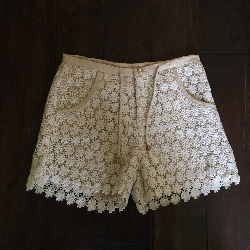 Cream boho lace shorts