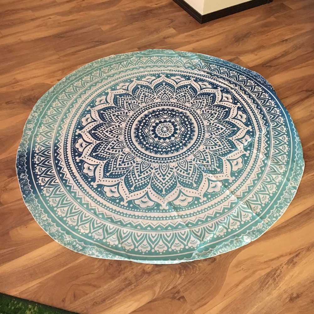 Round mandala scarf beach throw turquoise aqua