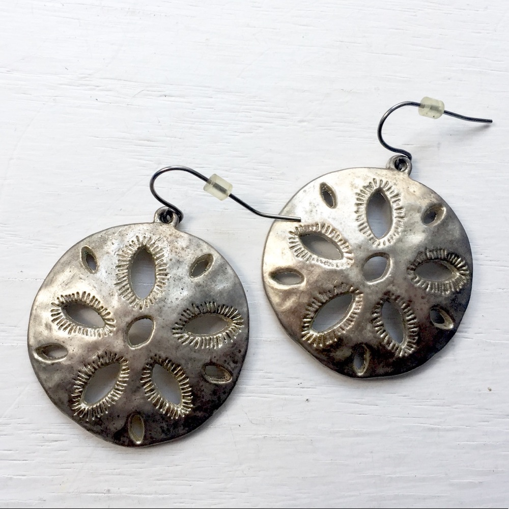 Antique silver sand dollar earrings
