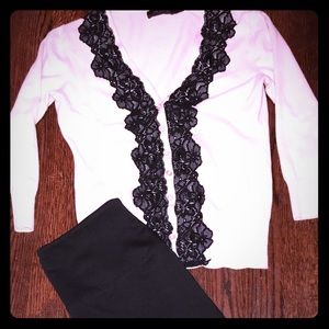 Pink cardigan with black lace