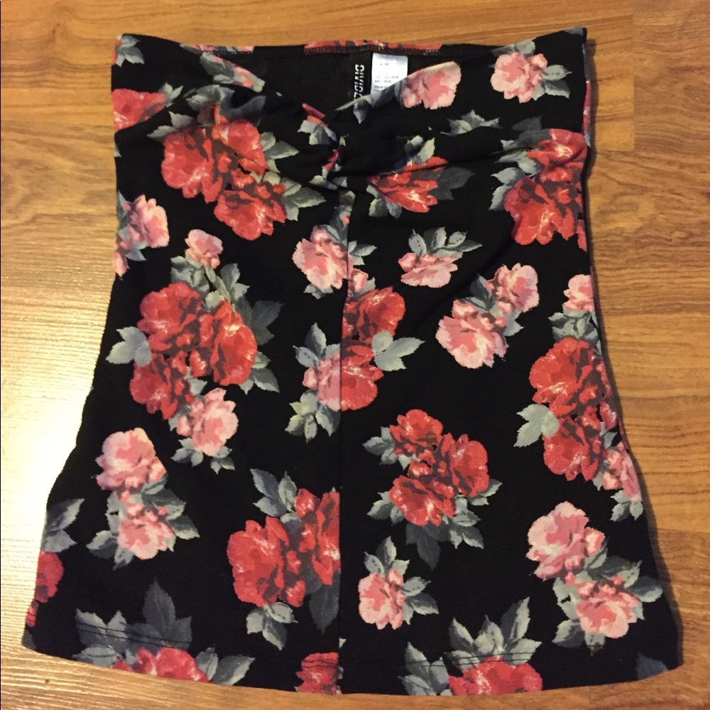 Black and floral design tube top from The Divided