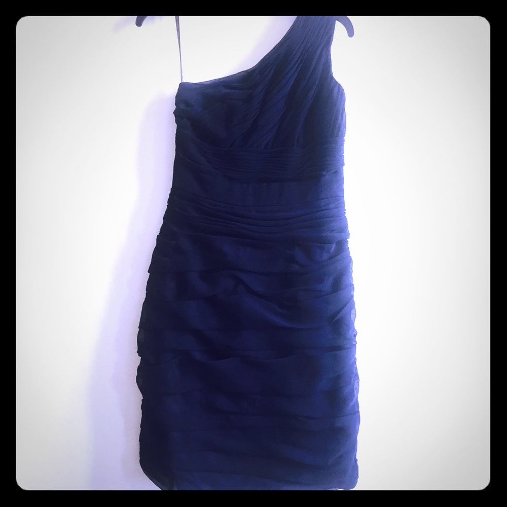 Monique Lhiuller One Shoulder Dress - Navy Blue