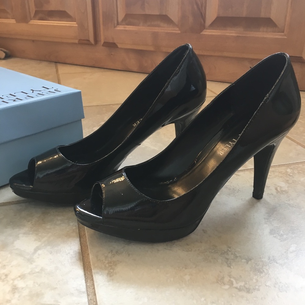 Black Patent Peep Toe Heels - Jeffrey Tyler