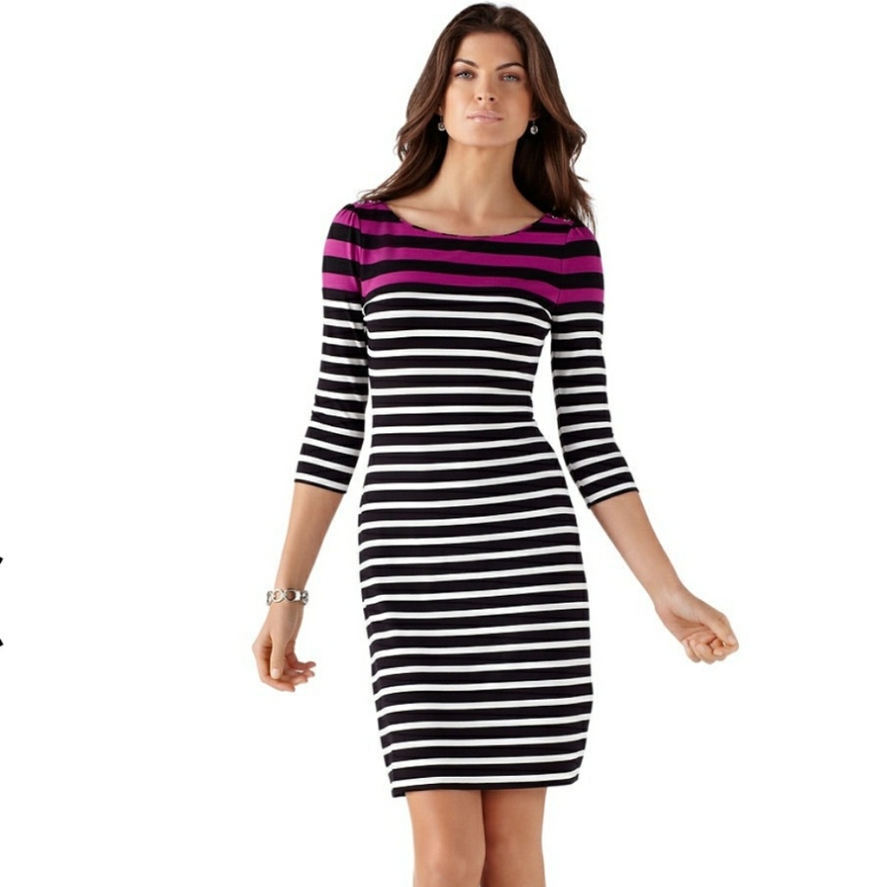 Berry striped knit shift dress