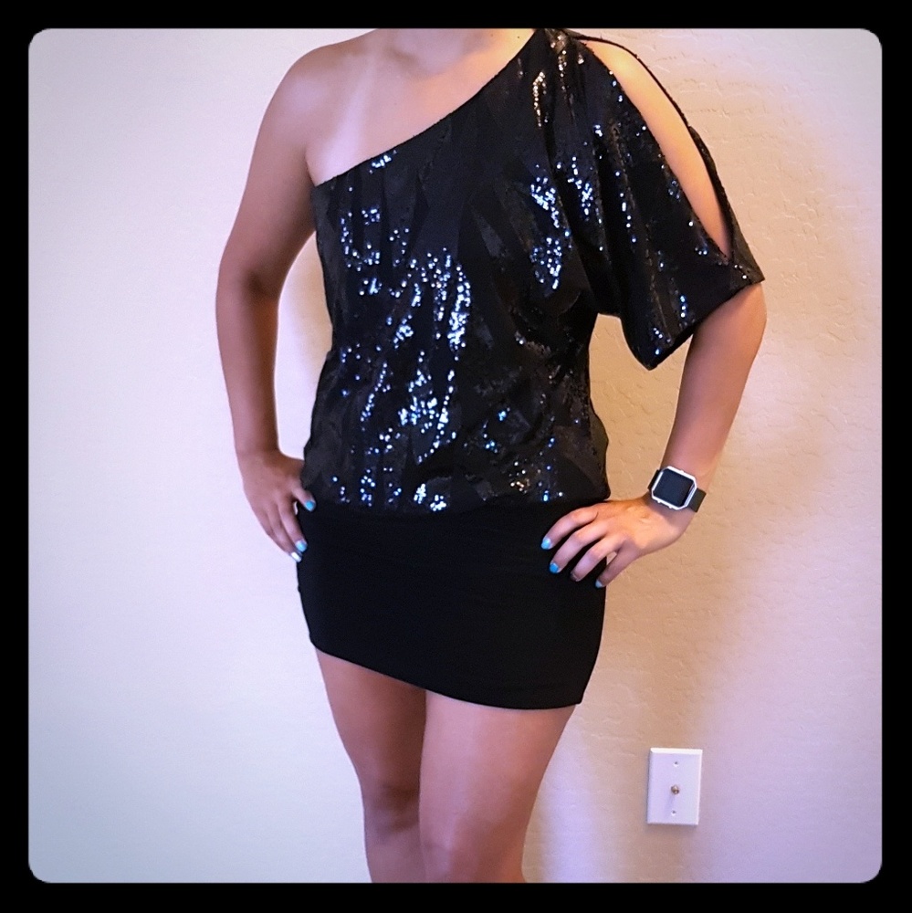 Frederick's of Hollywood one shoulder black sequin