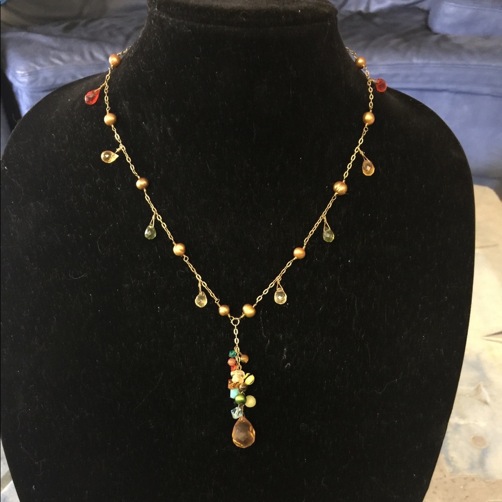20" Multi-color, tear drop shape faceted necklace.