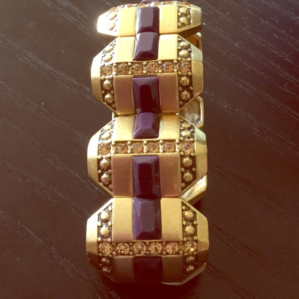 J.Crew stretchable gold bangle with purple accents