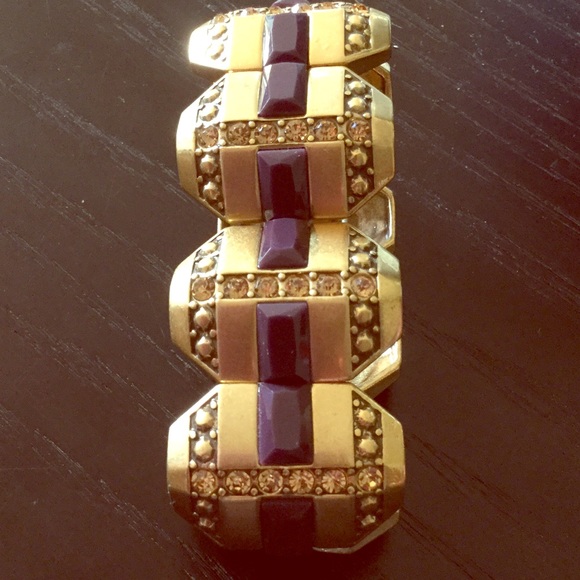 J.Crew stretchable gold bangle with purple accents - Picture 1 of 3