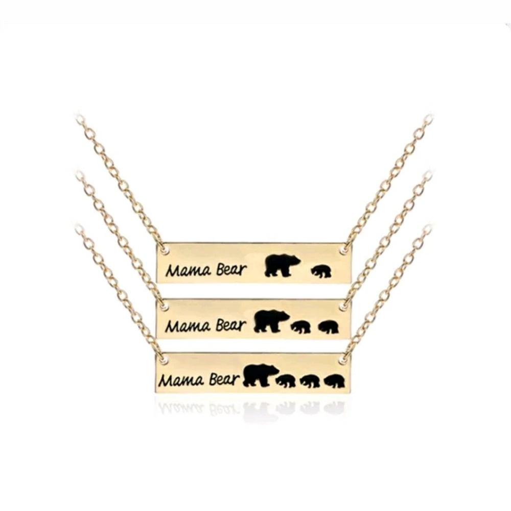Mam bear and cub necklace gold tone