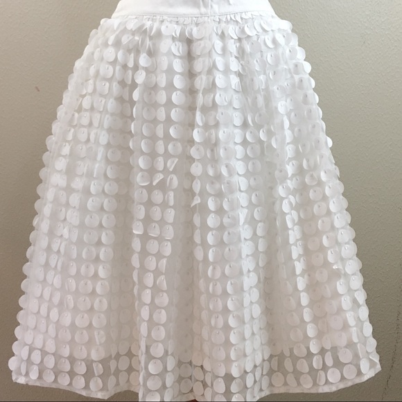 SOLD!!!-White 3-D Fabric Paillette ATulle Skirt