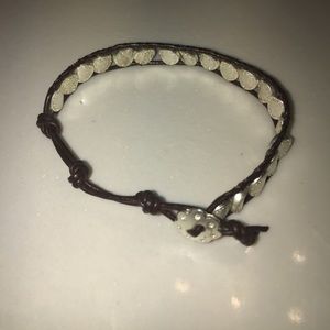 Stella and Dot silver and dark leather bracelet