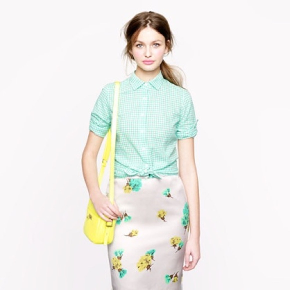 J. Crew green perfect shirt in gingham sz 00