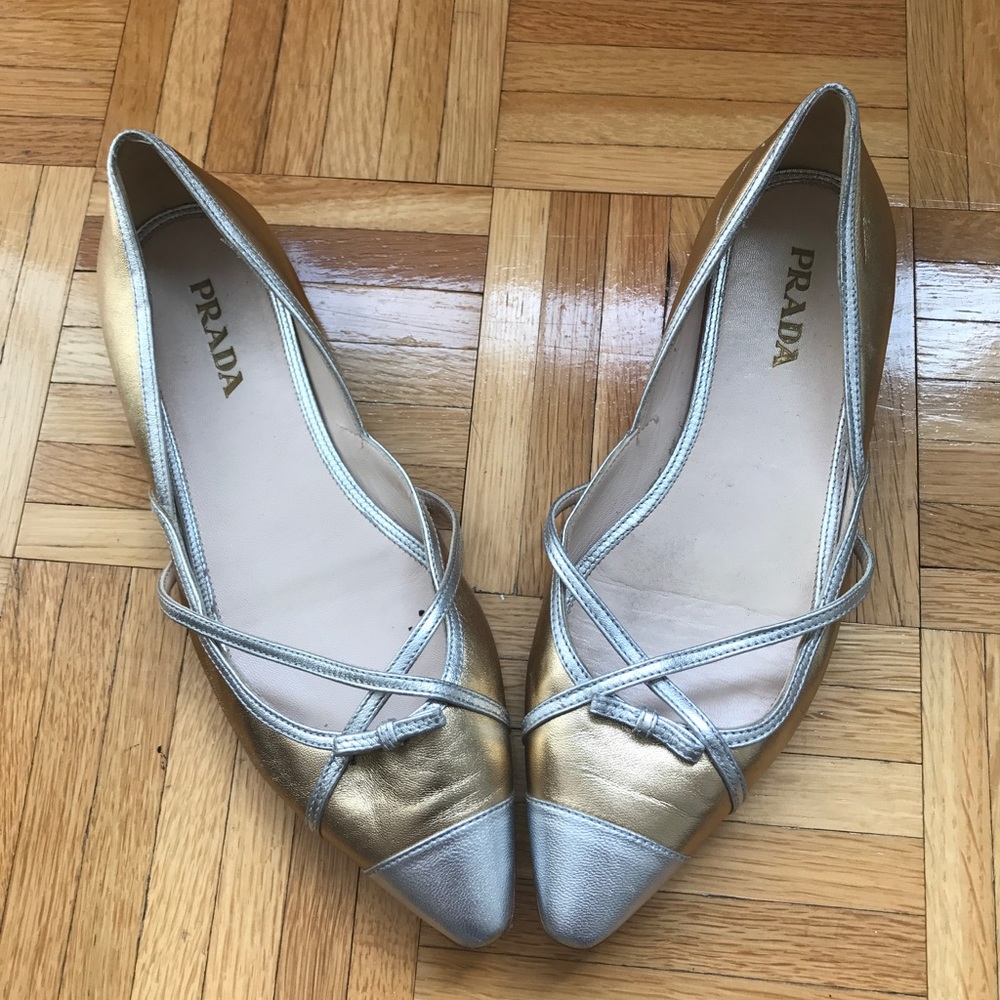 Prada metallic pointy flats