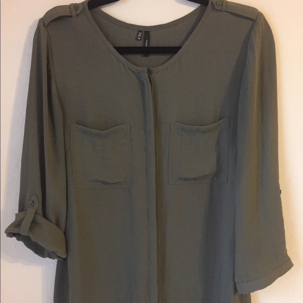 Maurices Army Green Button Front Blouse