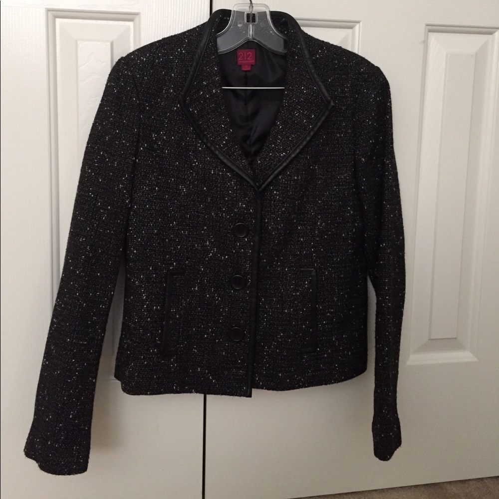 Black and white with leather trim suit jacket