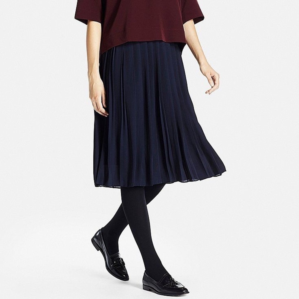 UNIQLO High Waist Chiffon Pleated Midi Skirt