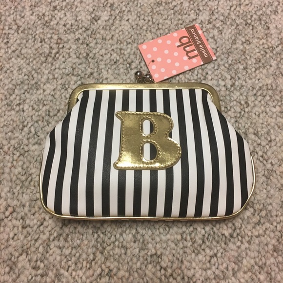 Melie Bianco Striped Clutch with initial "B" - Picture 1 of 3