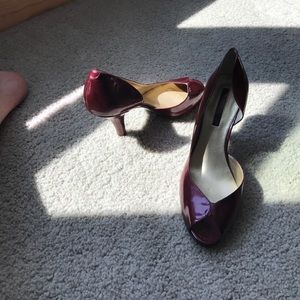 Open toe heels burnt red patten leather 9.5