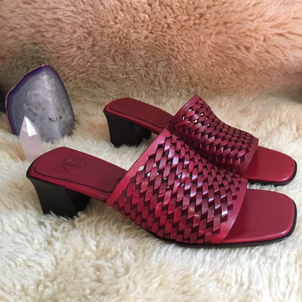 Cole Haan Red Leather Woven Mules